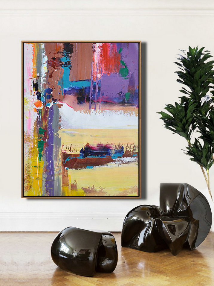 Abstract Painting Extra Large Canvas Art,Vertical Palette Knife Contemporary Art,Huge Abstract Canvas Art,Purle,Yellow,White,Brown,Red,Blue.etc